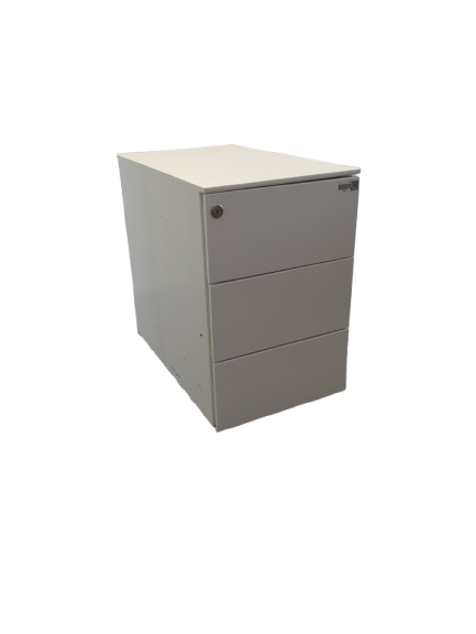 Caisson en métal blanc avec roulettes et fermeture à clé