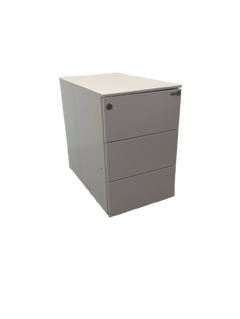 Caisson en métal blanc avec roulettes et fermeture à clé