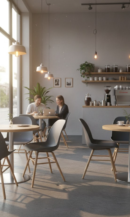 Chaise de cafétéria en plastique et bois