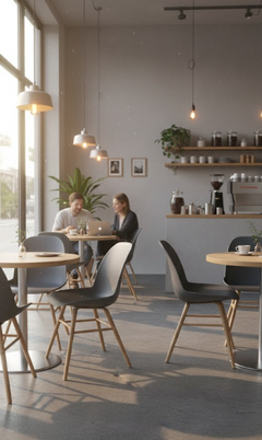 Chaise de cafétéria en plastique et bois