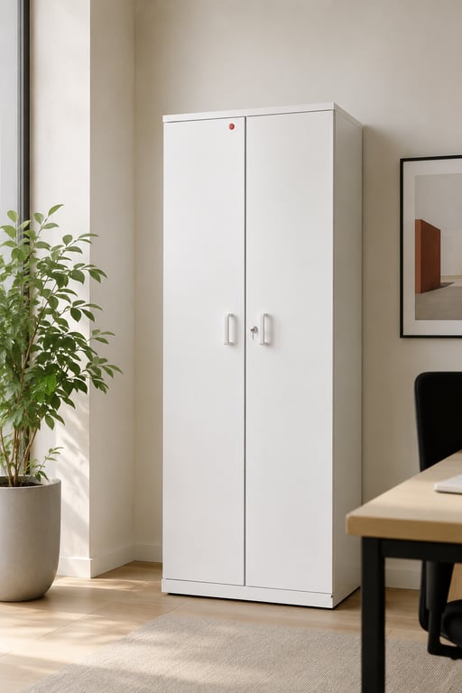 Bibliothèque en bois blanc avec portes battantes