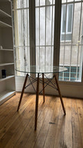 Table ronde 80x80 verre et bois