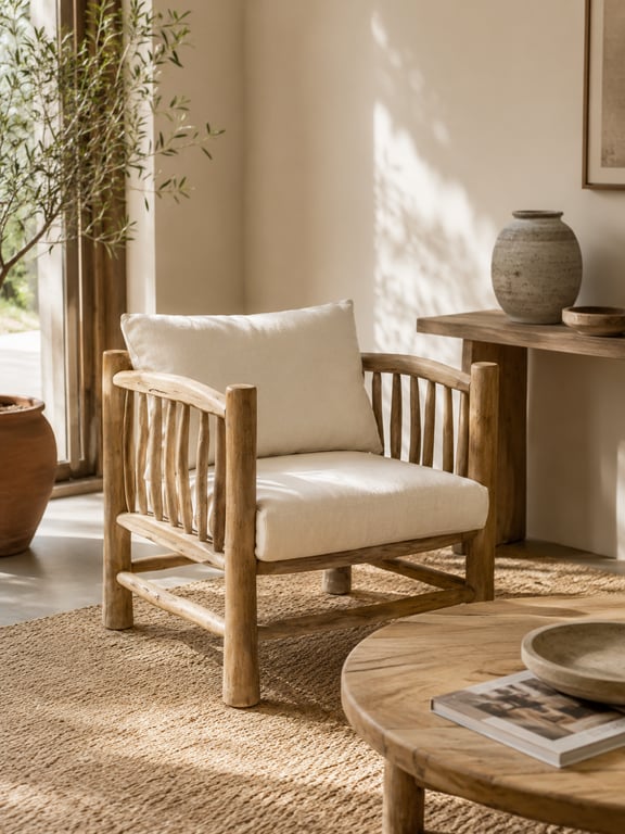 Fauteuil en bois et tissu blanc Maison du monde
