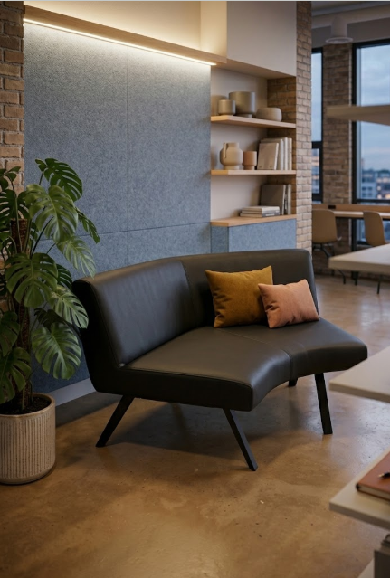 Banquette en cuir/simili noir avec pieds en bois