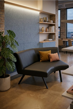 Banquette en cuir/simili noir avec pieds en bois