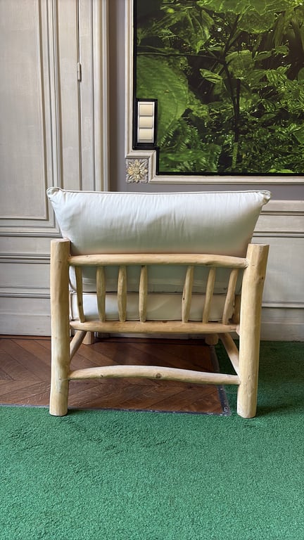 Fauteuil avec accoudoirs en bois et assise en tissu - 3-4