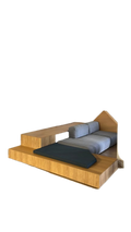 Banquette d'angle en bois mélaminé chêne
