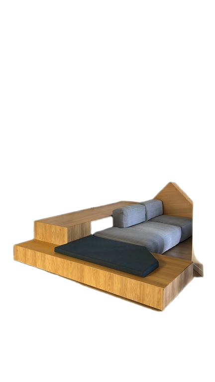 Banquette d'angle en bois mélaminé chêne - 3-4