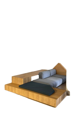 Banquette d'angle en bois mélaminé chêne - 3-4