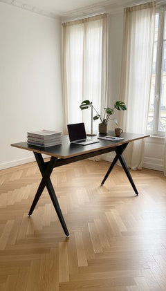 Bureau noir 120120-60 - Bureau droit en bois contreplaqué et métal