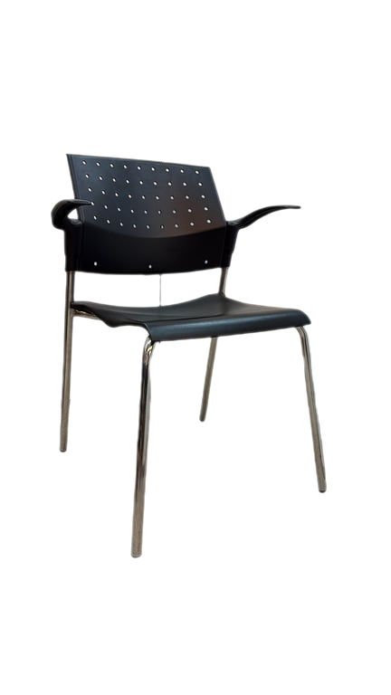 Chaise de réunion noire empilable avec accoudoirs