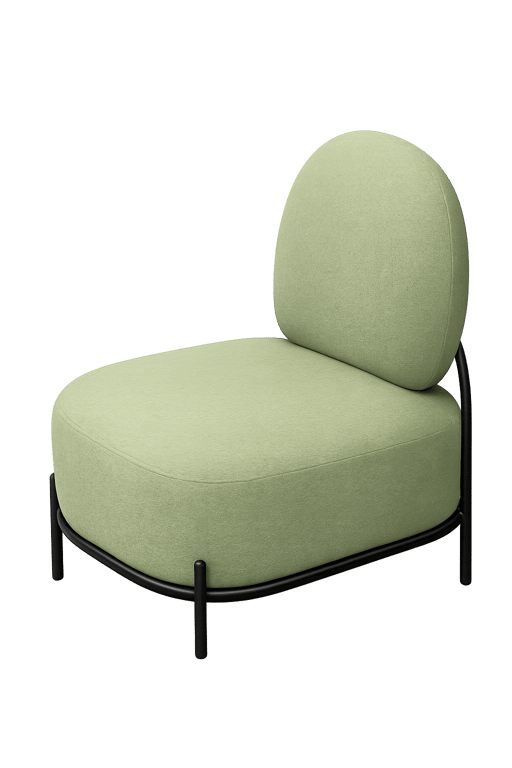 Fauteuil Polly en tissu kaki avec pieds en métal noir