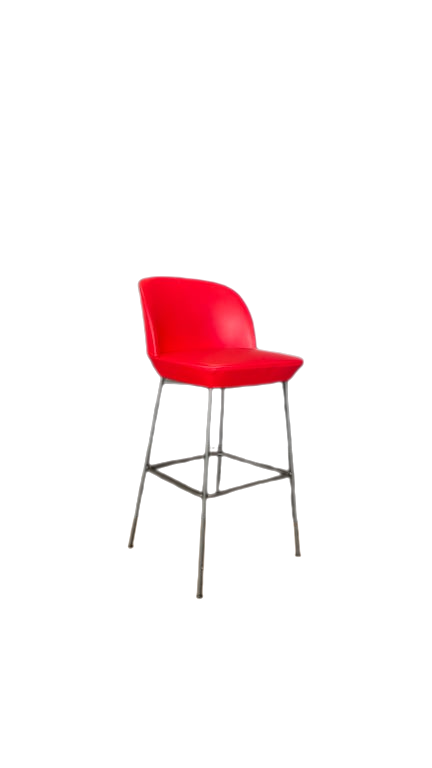 Tabouret haut cuir rouge et métal noir - 3-4