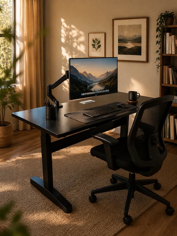 Bureau réglable 140x60 cm en Bois Wenge et Métal Noir