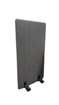 Cloison mobile en tissu gris avec roulettes