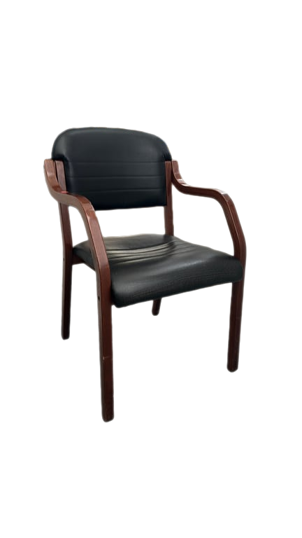 Chaise de réunion en cuir noir et bois de chêne - 3-4
