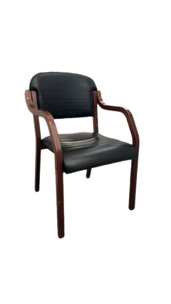 Chaise de réunion en cuir noir et bois de chêne - 3-4