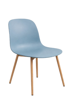 Chaise de cafétéria en bois et plastique bleu