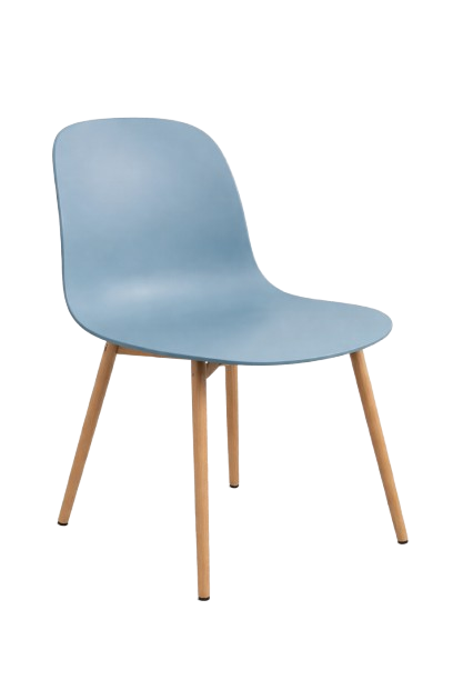 Chaise de cafétéria en bois et plastique bleu