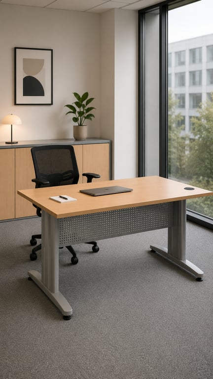 Bureau droit 160x80 avec goulotte et obturateur