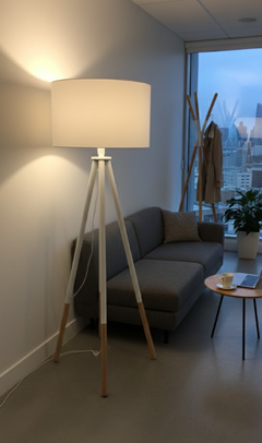 Luminaire sur pied en bois et métal
