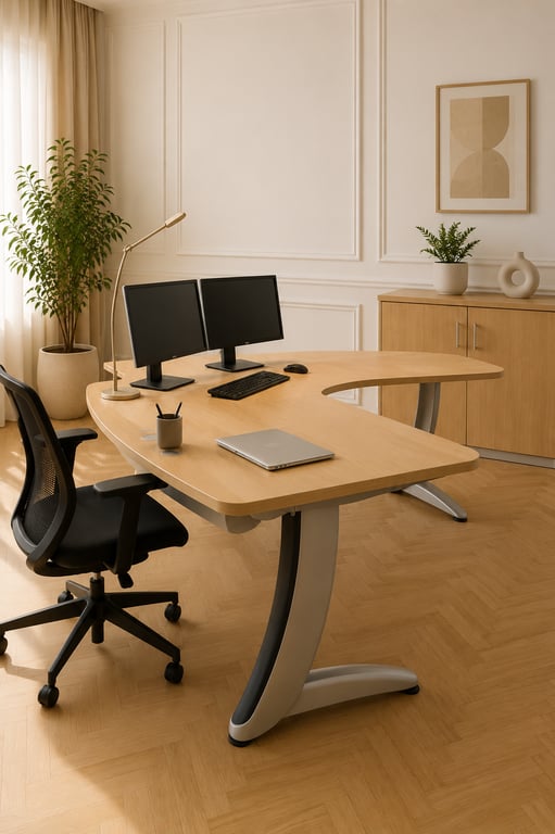 Bureau d'angle 213x180 bois mélaminé et métal