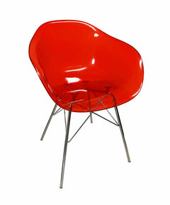 Chaise de cafétéria en plastique rouge avec pieds en métal