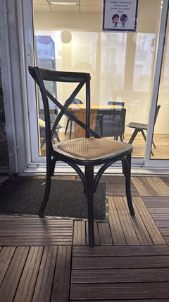 Chaise de cafétéria en bois et rotin tressé - 3-4