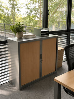 Armoire basse 2 portes coulissantes métal et plastique