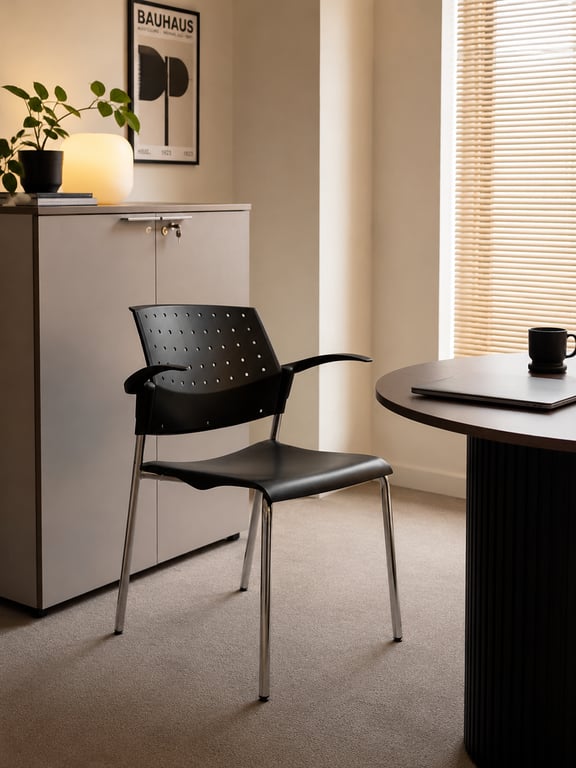 Chaise de réunion noire empilable avec accoudoirs