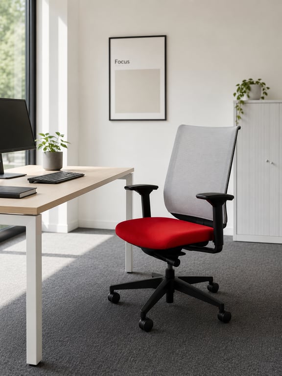 Fauteuil de bureau avec dossier en résille, accoudoirs réglables et piètement étoile