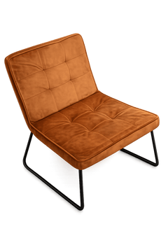 Fauteuil en velours camel avec pieds en métal noir