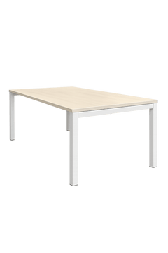 Sans marque - Bench 4 places plateau bois pieds blanc - Bureau multiposte avec cloisons faciales