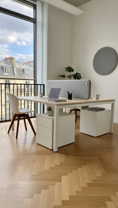 Sans marque - Bench2 places plateau bois pieds blanc - Bureau multiposte 2 places avec plateau bois et pieds blancs