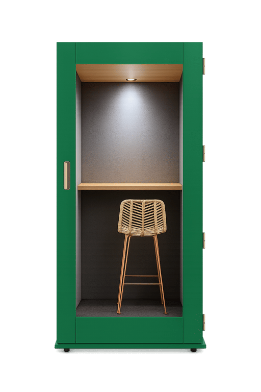 Cabine acoustique en bois et verre