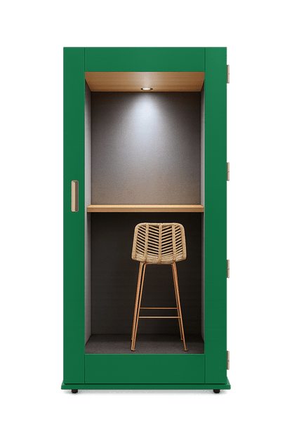 Cabine acoustique en bois et verre