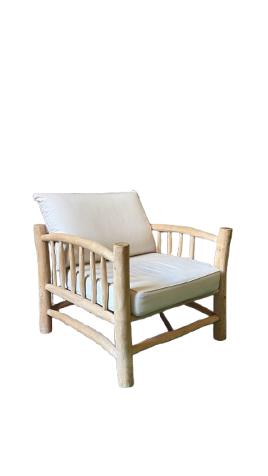 Fauteuil avec accoudoirs en bois et assise en tissu