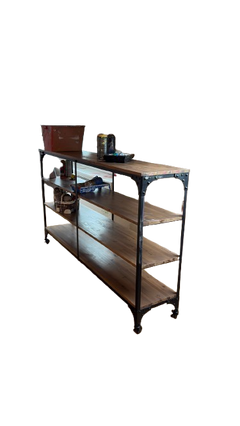 Rangement sur roulettes avec étagères en bois et structure métallique - 3-4