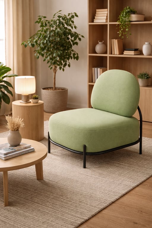 Fauteuil Polly en tissu kaki avec pieds en métal noir