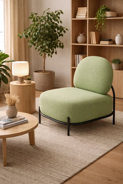 Fauteuil Polly en tissu kaki avec pieds en métal noir