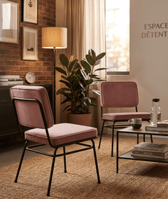 Fauteuil en Métal et Tissu Rose