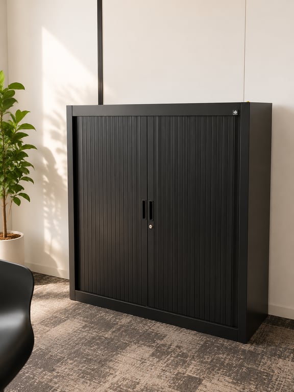 Armoire basse à rideaux 120 cm noir