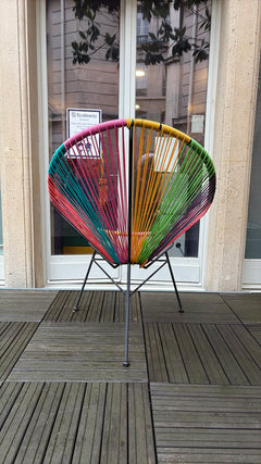 Chaise d'extérieur métal et cordage arc-en-ciel - 3-4