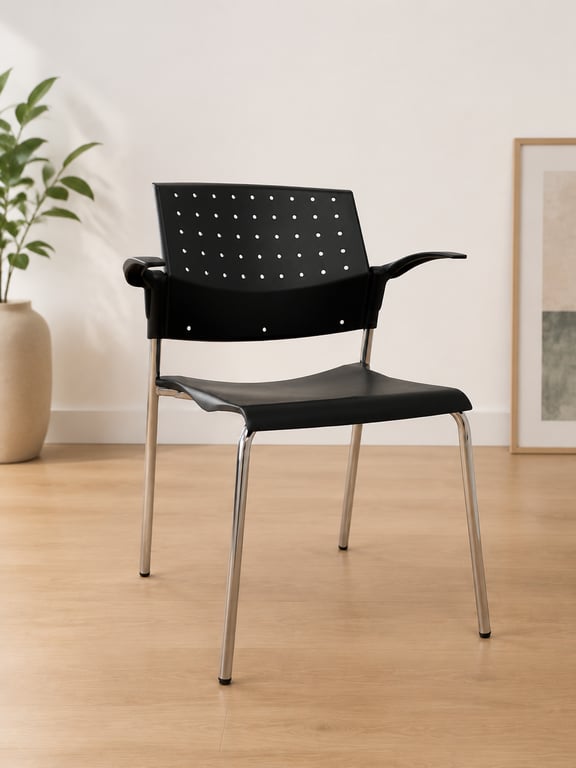 Chaise de réunion noire empilable avec accoudoirs