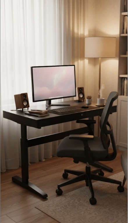 Bureau réglable avec tiroir 140x60 cm en Bois Wenge et Métal Noir