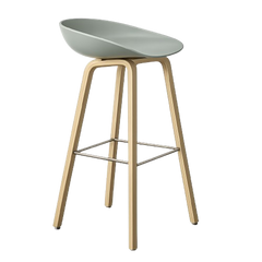 Chaise haute - About A Stool AAS42 en plastique gris et pieds en bois