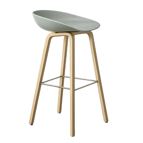 Chaise haute - About A Stool AAS42 en plastique gris et pieds en bois