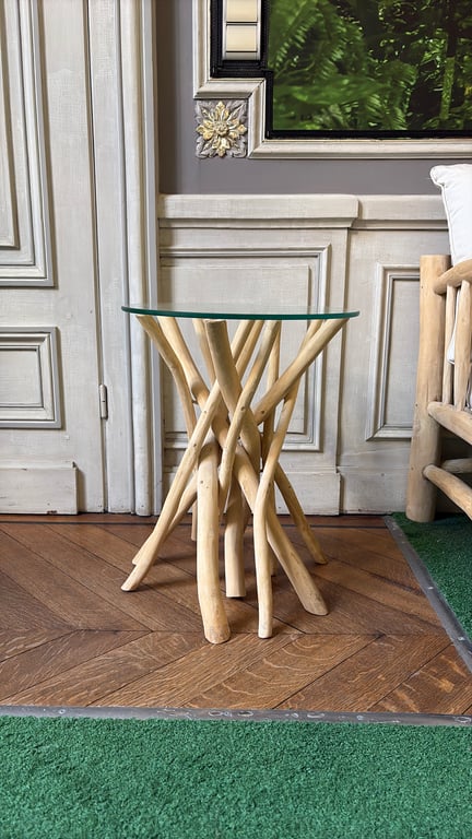 Table basse ronde en verre et bois - 3-4