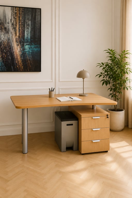 Bureau droit 118x74 avec caisson - Chêne