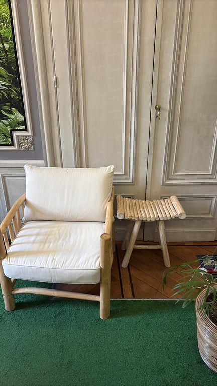 Tabouret en Bois Crème avec Piètement Droit - 3-4